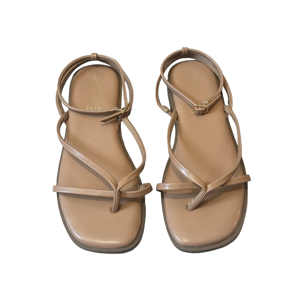 Joie Vida Strappy Flat Sandals Size 9M Nude Beige Faux Leather Ankle Strap
